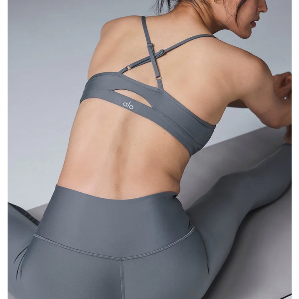 ALO Yoga High-Waist Leggings and Strappy Sports Bra in Gray